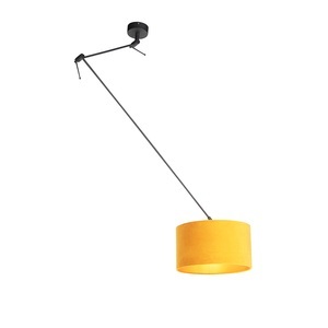 QAZQA, Hängelampe mit Veloursschirm ocker mit Gold 35 cm - Blitz I schwarz