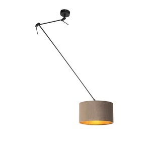 QAZQA, Hängelampe mit Samtschirm taupe mit Gold 35 cm - Blitz I schwarz