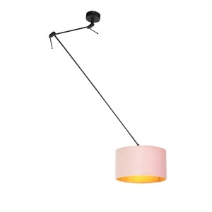QAZQA, Hängelampe mit Veloursschirm altrosa mit Gold 35 cm - Blitz I schwarz