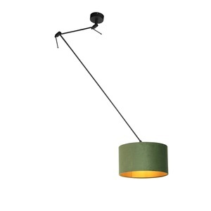 QAZQA, Hängelampe mit Veloursschirm grün mit Gold 35 cm - Blitz I schwarz