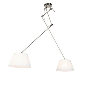 QAZQA, Hängelampe mit plissierten Schatten Creme 35 cm - Blitz II Stahl, 