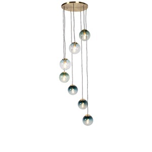 QAZQA, Art Deco Hängelampe Messing 7-Licht - Pallon, Art Deco Hängelampe Messing 7-Licht - Pallon