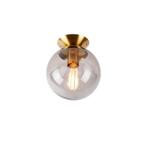 QAZQA, Art Deco Deckenlampe Messing mit Rauchglas - Pallon, Art Deco Deckenlampe Messing mit Rauchglas - Pallon
