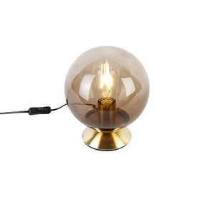QAZQA, Art Deco Tischlampe Messing mit Rauchglas - Pallon, Art Deco Tischlampe Messing mit Rauchglas - Pallon