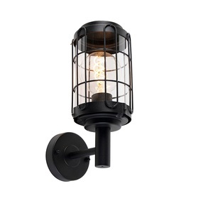 QAZQA, Industrielle Wandleuchte schwarz IP44 - Bares