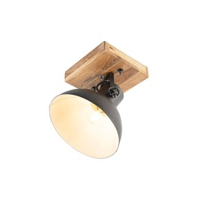 QAZQA, Industrie Spot schwarz mit Mangoholz 30 cm - Mangos