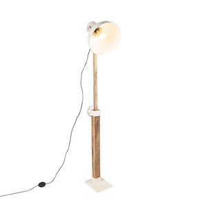 QAZQA, Industriestehlampe weiß mit Mangoholz - Mangos, Industriestehlampe weiß mit Mangoholz - Mangos