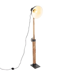 QAZQA, Industriestehlampe schwarz mit Mangoholz - Mangos