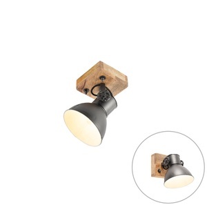 QAZQA, Industrie Spot schwarz mit Mangoholz 18 cm - Mangos