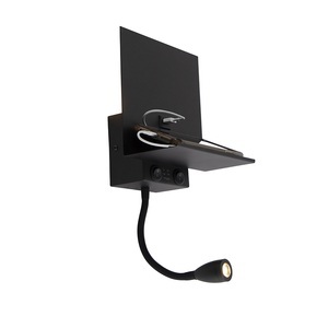QAZQA, Moderne Wandleuchte schwarz mit USB und Flexarm - Flero, Moderne Wandleuchte schwarz 2-flammig mit USB und Flexarm - Flero