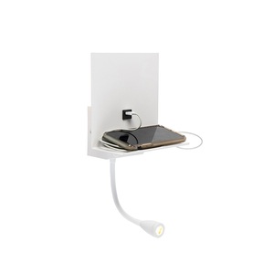 QAZQA, Moderne Wandleuchte weiß mit USB und Flexarm - Flero, Moderne Wandleuchte weiß 2-flammig mit USB und Flexarm - Flero