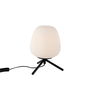 QAZQA, Design Tischlampe schwarz 20 cm mit Opalglas - Hero, Design Tischlampe schwarz 20 cm mit Opalglas - Hero
