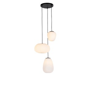 QAZQA, Design Hängelampe schwarz 3-flammig mit Opalglas - Hero, Design Hängelampe schwarz 3-flammig mit Opalglas - Hero