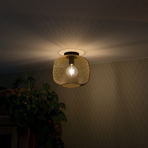 QAZQA, Modernes Schwarz mit goldener Deckenleuchte - Bliss Mesh, Modernes Schwarz mit goldener Deckenleuchte - Bliss Mesh