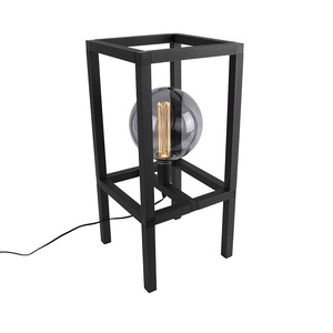 QAZQA, Industrielle Tischlampe schwarz - Big Cage 2, Industrielle Tischlampe schwarz - Big Cage 2