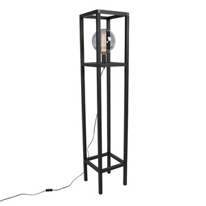 QAZQA, Industrielle Stehlampe schwarz - Big Cage 2, Industrielle Stehlampe schwarz - Big Cage 2
