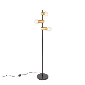 QAZQA, Modern schwarz mit Messing Stehleuchte 3 Leuchten - Facil