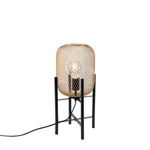 QAZQA, Modernes Schwarz mit goldener Tischlampe - Bliss Mesh