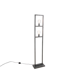 QAZQA, Moderne Stehleuchte Antik Silber 2-flammig - Simple Cage 2, Moderne Stehleuchte Antik Silber 2-flammig - Simple Cage 2