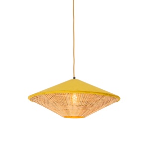 QAZQA, Ländliche Hängelampe gelber Samt mit Schilf 60 cm - Frills Can, Ländliche Hängelampe gelber Samt mit Schilf 60 cm - Frills Can