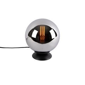 QAZQA, Art Deco Tischlampe schwarz mit Rauchglas - Pallon, Art Deco Tischlampe schwarz mit Rauchglas - Pallon