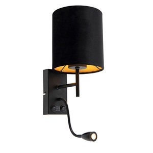 QAZQA, Art Deco Wandleuchte schwarz mit Veloursschirm - Stacca