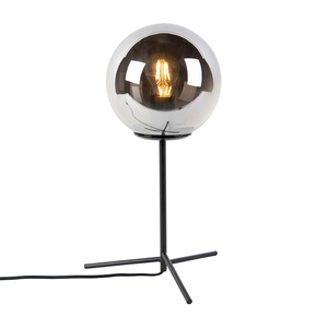 QAZQA, Art Deco Tischlampe schwarz mit Rauchglas 45,5 cm - Pallon, Art Deco Tischlampe schwarz mit Rauchglas 45,5 cm - Pallon