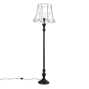 QAZQA, Stehleuchte schwarz mit Granny Frame Schirm 45 cm - Classico, 