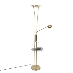 QAZQA, Goldene Stehlampe mit Lesearm inkl. LED und USB-Anschluss - Sevilla, Goldene Stehlampe mit Lesearm inkl. LED und USB-Anschluss - Sevilla