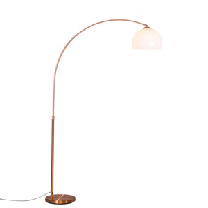 QAZQA, Moderne Bogenlampe Kupfer mit weißem Lampenschirm - Arc Basic, Moderne Bogenlampe Kupfer mit weißem Lampenschirm - Arc Basic