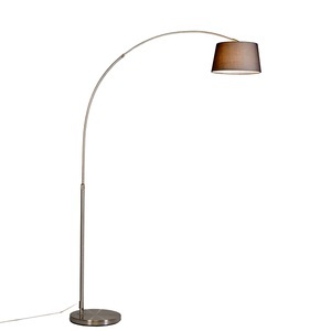 QAZQA, Moderne Stahlbogenlampe mit schwarzem Stoffschirm - Arc Basic, Moderne Bogenlampe aus Stahl mit schwarzem Stoffschirm - Arc Basic