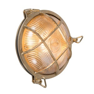 QAZQA, Retro Wandleuchte Gold IP44 - Nautica rund, Retro Wandleuchte Gold IP44 - Nautica rund