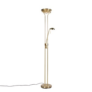 QAZQA, Stehleuchte gold mit Leseleuchte inkl. LED und Dimmer - Diva 2, Stehleuchte gold mit Leseleuchte inkl. LED und Dimmer - Diva 2