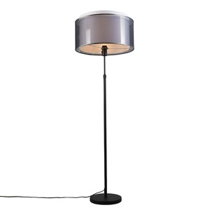 QAZQA, Schwarze Stehlampe mit schwarz / weißem Schirm 47 cm verstellbar - Parte, Schwarze Stehlampe mit schwarz / weißem Schirm 47 cm verstellbar - Parte