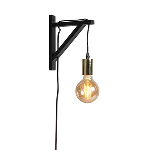 QAZQA, Wandlampe schwarz mit Gold - Henker, Wandlampe schwarz mit Gold - Henker
