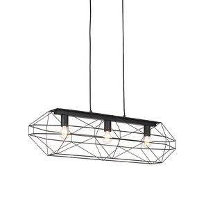 QAZQA, Industrielle Hängelampe schwarz 3-Lichter - Kadaver, Industrielle Hängelampe schwarz 3-flammig - Karkasse