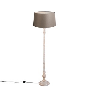 QAZQA, Land Stehlampe taupe mit Leinenschirm 45 cm - Classico, Land Stehlampe taupe mit Leinenschirm 45 cm - Classico
