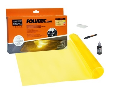 Foliatec, Foliatec Lackschutzfolie Einstiegsbereich Schwarz 12x45cm, Foliatec Kunststofftönungsfolie Gelb 30x100cm