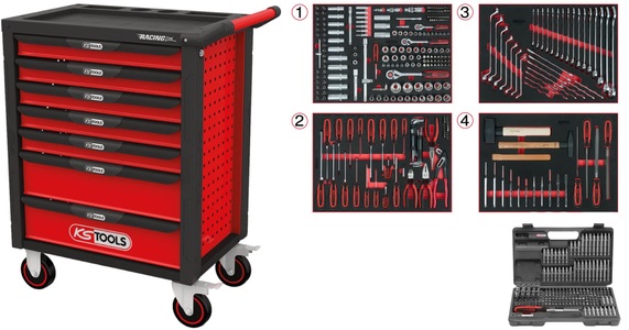 KS Tools, KS Tools Werkstattwagen mit 7 Schubladen und 215 Premium-Werkzeugen, KS Tools Werkstattwagen mit 7 Schubladen und 215 Premium-Werkzeugen