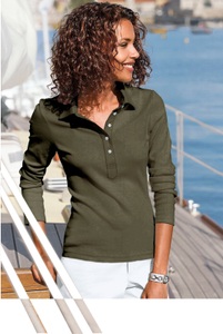 Langarm-Poloshirt in oliv von heine