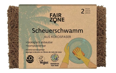 Fair Zone, Fair Zone Reinigungsschwamm aus Kokosfasern 2 Stück, Fair Zone Reinigungsschwamm aus Kokosfasern 2 Stück