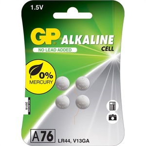 GP Batteries, GP Batteries 103183-GP - GP ALKALINE BUTTON CELL LR44 Blister with 4 batteries. 1.5V, GP Batteries Knopfzelle Alkaline Knopfzelle 76A, 4 Stk. (V13GA / L1154)