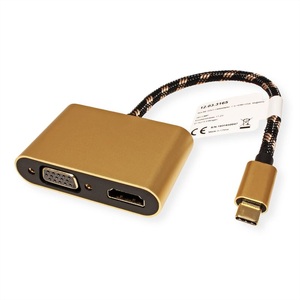 ROLINE, ROLINE GOLD Display Adapter USB Typ C - VGA + HDMI, ROLINE GOLD Display Adapter USB Typ C - VGA + HDMI