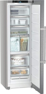 LIEBHERR, LIEBHERR Gefrierschrank freistehend Peak FNsdd 5297 Edelstahlfront und silber, Liebherr FNsdd 5297 Gefrierschrank Edelstahl rechts