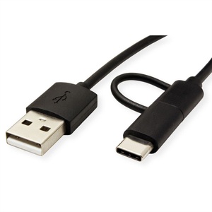 ROLINE, Roline USB-Kabel USB 2.0 USB-A Stecker, USB-C? Stecker, USB-Micro-B Stecker 1.00 m Schwarz 11.02.8328, ROLINE USB 2.0 Sync- & Ladekabel Typ A - Typ C / Micro B, schwarz, 1 m