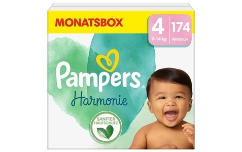 Pampers, Pampers Harmonie Gr. 4, 9-14 kg, Monatsbox (1x174 Windeln), Pampers Windeln Harmonie Maxi Grösse 4