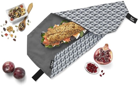 Rolleat, Roll'eat black tiles snack bag-Grey, Boc'nRoll Lunch Wrap Kacheln To-Go Sandwich Tasche