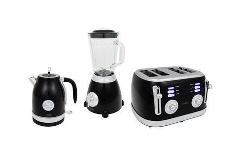 FURBER, Furber Wasserkocher; Standmixer und Toaster Set; Schwarz glanz Küchen-Set, FURBER Wasserkocher, Standmixer und Toaster Set, Schwarz glanz