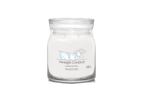 Yankee Candle Signature, Yankee Candle Signature Duftkerze Clean Cotton Signature Medium Jar, Yankee Candle Signature - Duftkerze im Glas, 368 g, Weiss