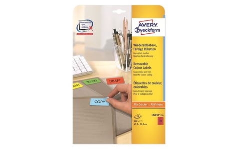 undefined, Avery Farbige Etiketten, rot, 45,7 x 21,2 mm, wiederablösbar, Avery Zweckform Universal-Etiketten non-permanent Rot, 20 Blatt
